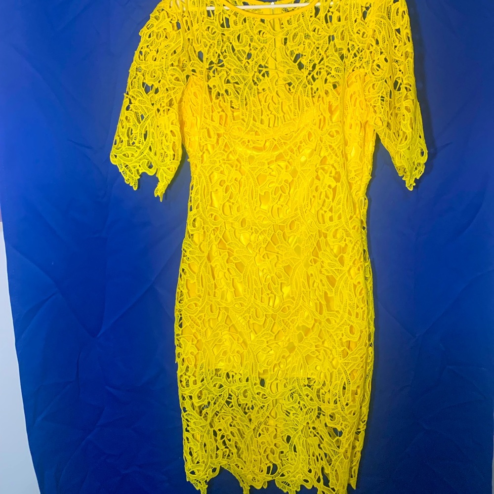 Brand New( Gift that is too small for me )Yellow Embroidered Elegant Dress